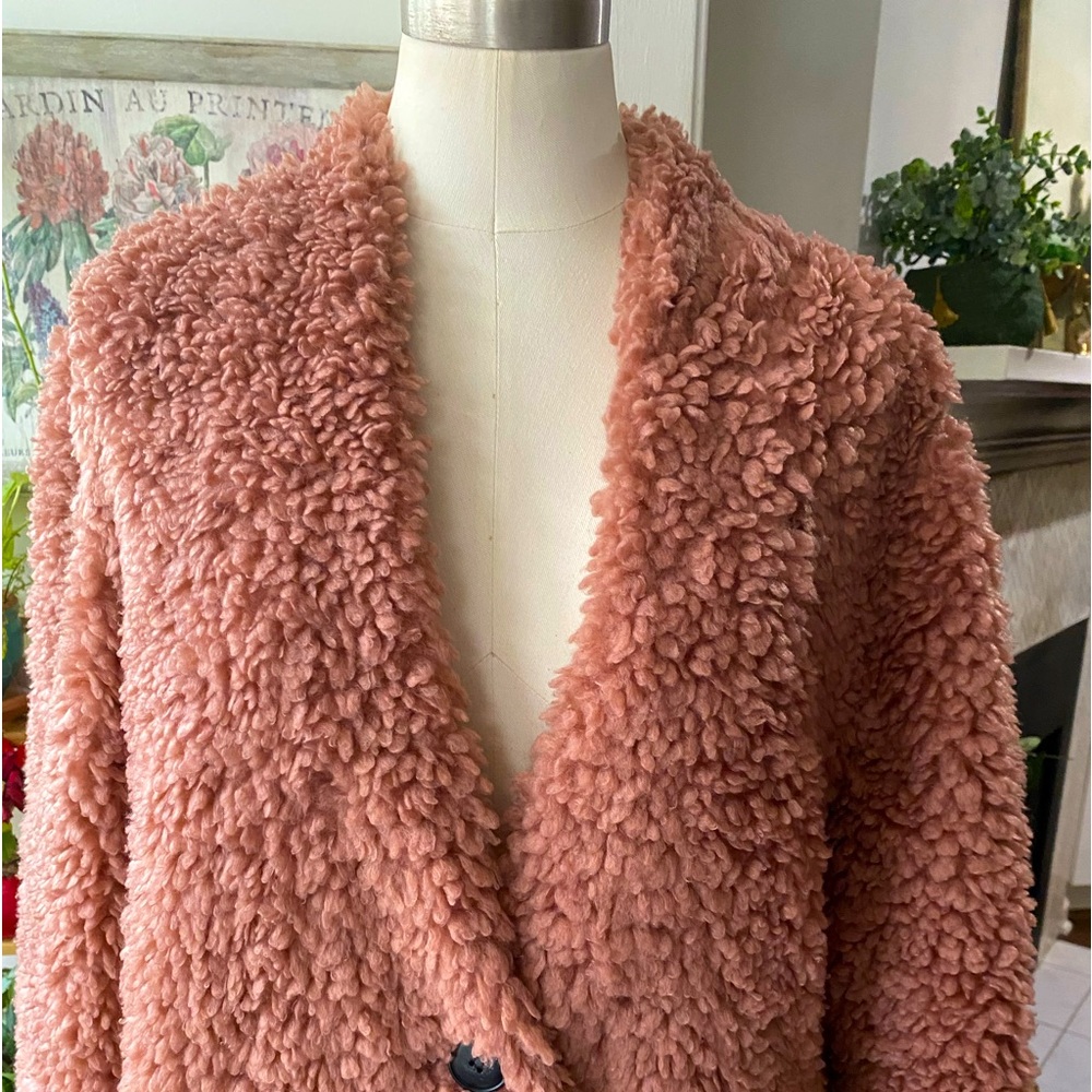 Zara jacket size S teddy bear pink fleece coat Teo pockets cozy - Picture 1 of 7
